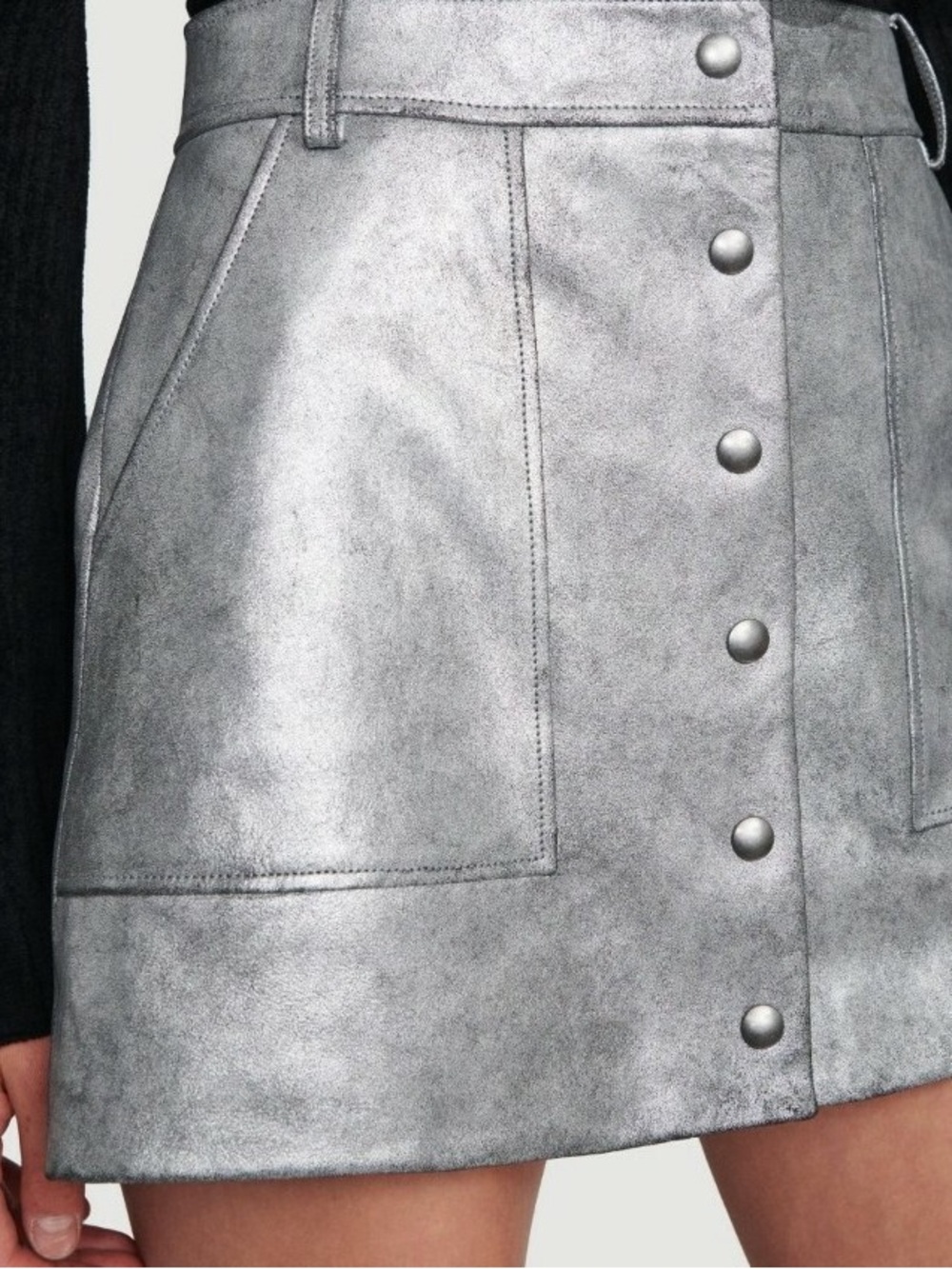 Frame Denim Silver 100% Lambskin Snap-Front Mini Skirt